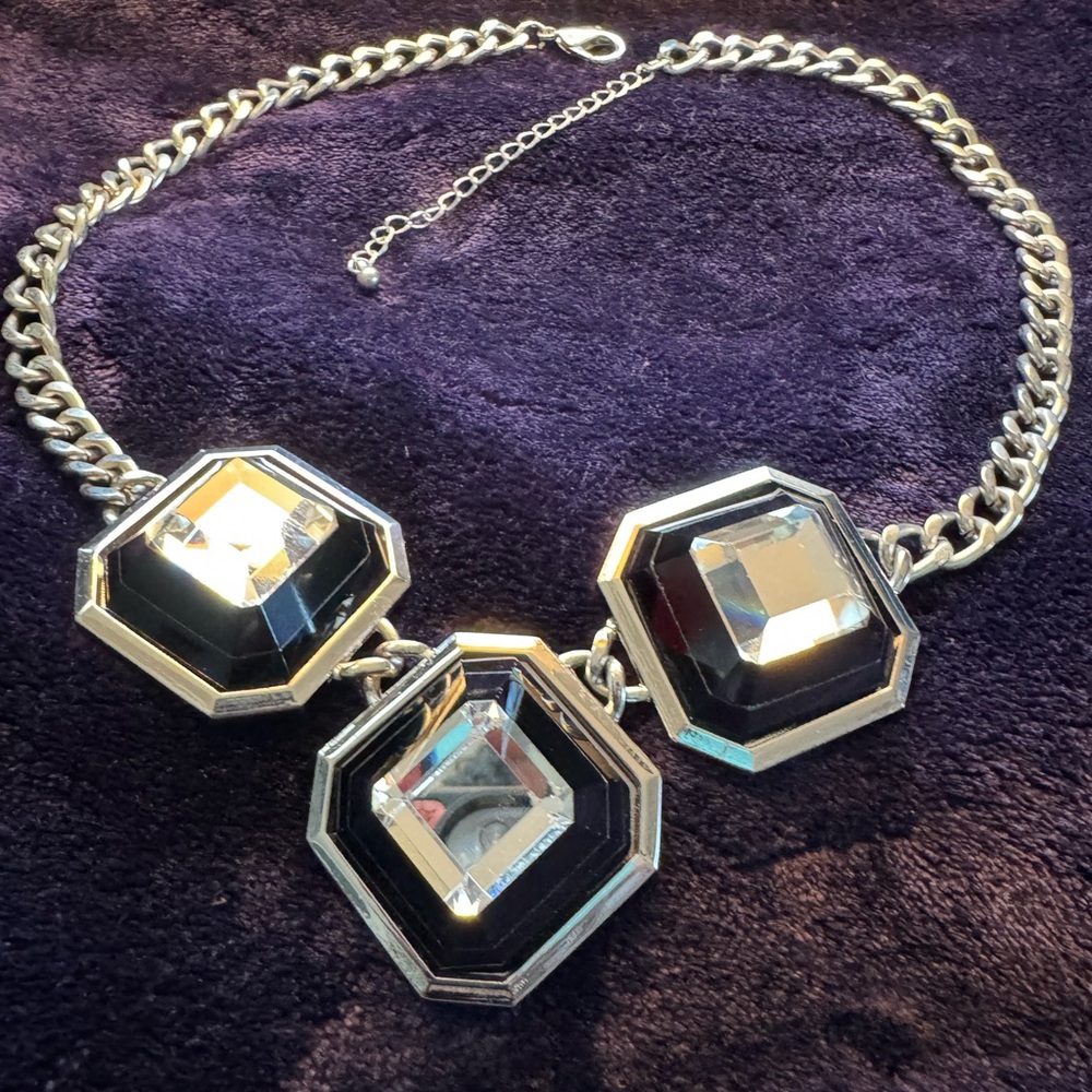 Elegant Silver and Black Statement Necklace